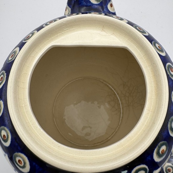 Boleslawiec Polish Pottery Ceramic 7" Teapot Lid Peacock Blue Green Some Crazing - Picture 8 of 13
